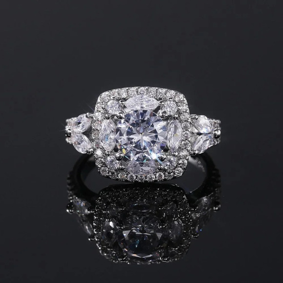 🔥SHINY ROUND CZ SQUARE 925 STERLING SILVER LUXURY WEDDING RINGS FOR WOMEN, L053 - Picture 5 of 7